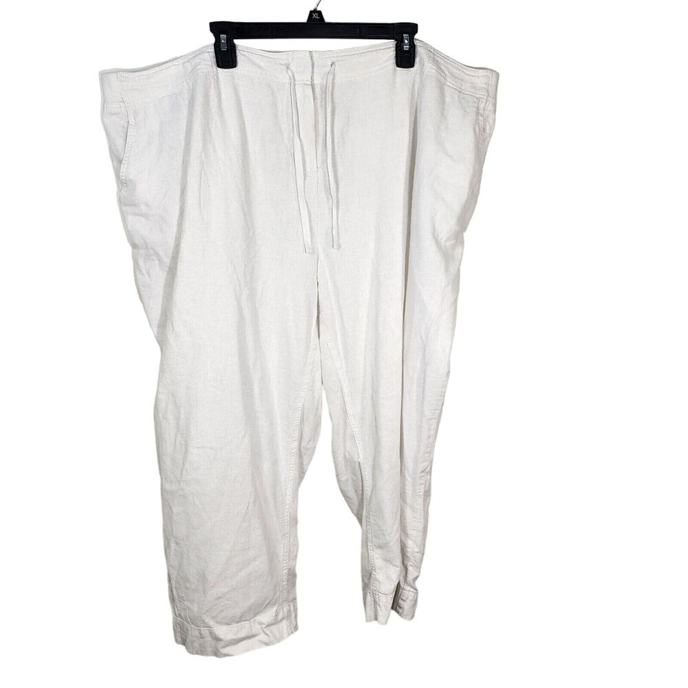 J Jill Womens Pants Size 26 White Linen Blend Drawstring Elastic Waist Pockets
